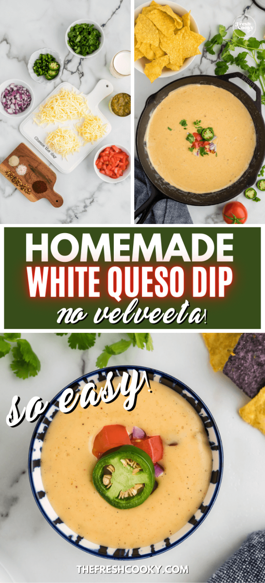 Process of how to make easy queso cheese dip, for pinning.