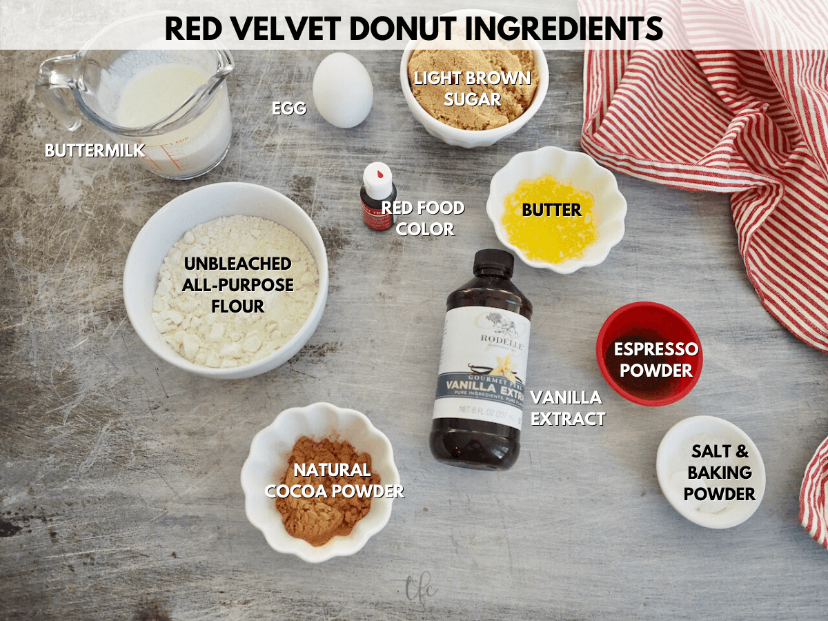 Red Velvet Donuts labeled ingredients.