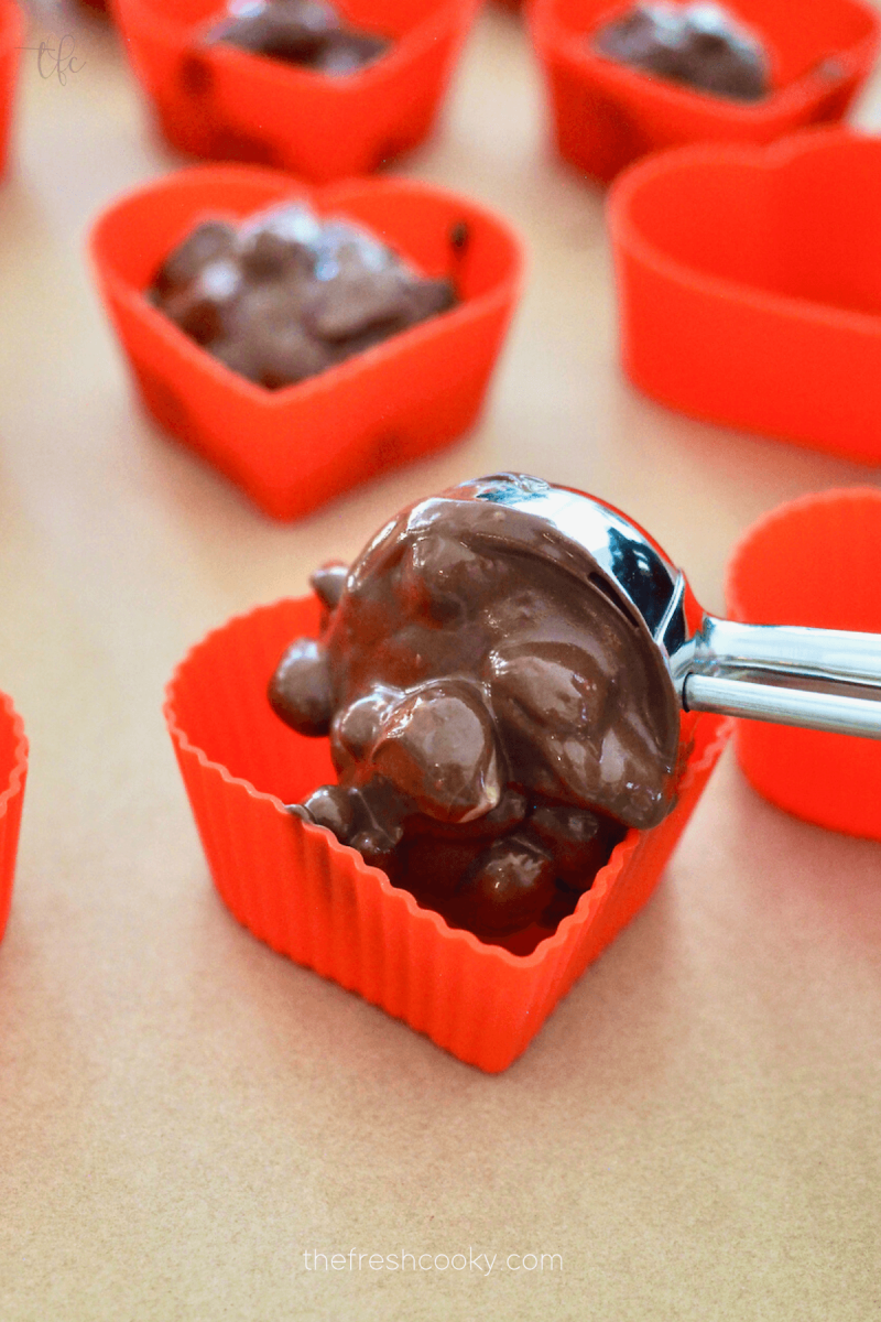 If using molds, use scoop to portion control and tap into mold.