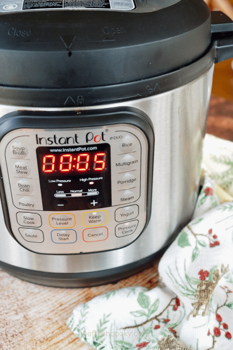 5 minutes on the Instant Pot for oatmeal for high altitude.