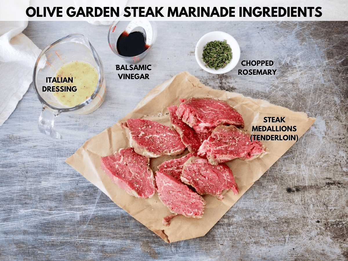 Labeled ingredients for Olive Garden Steak Marinade.