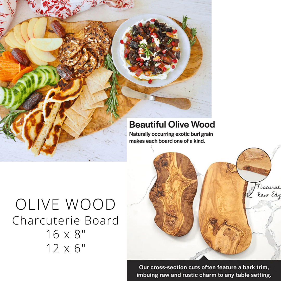 Olive Wood Cutting Board Image with Goat Cheese example.