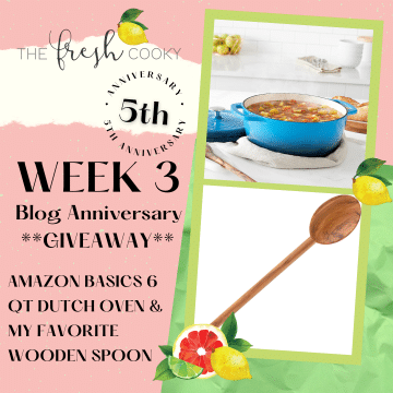 5 year Blog Anniversary Giveaway contest, with 6 1t Dutch Oven and wooden spoon.