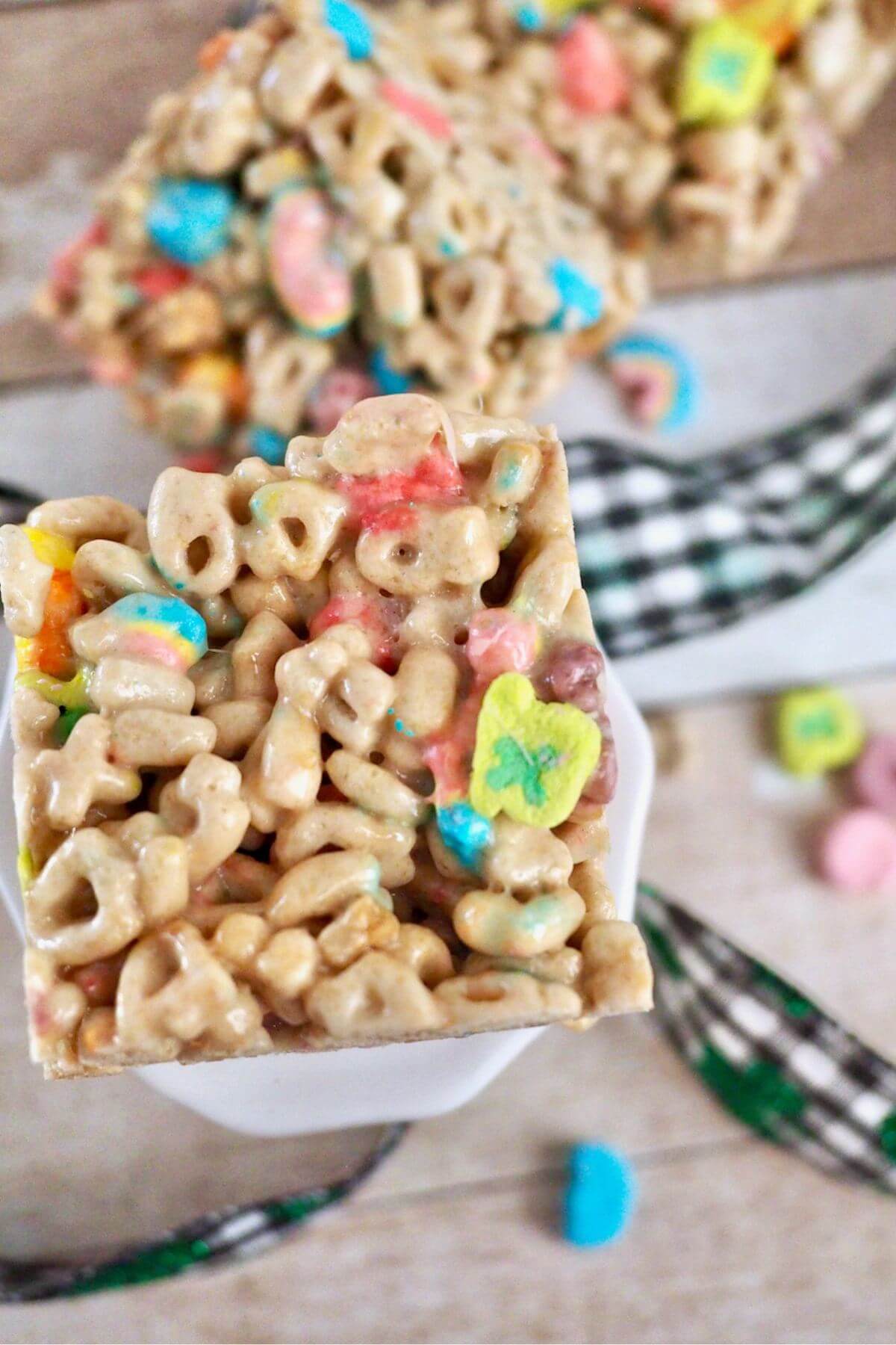 Close up of Lucky Charms desserts.