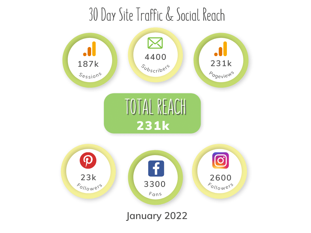 Graphic for monthly site traffic and social reach for The Fresh Cooky.