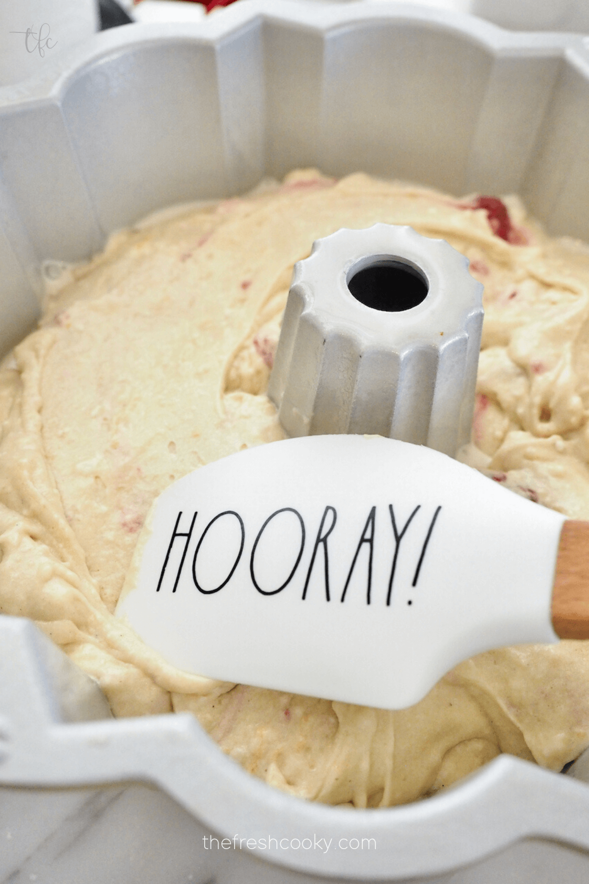 Smooth batter into bundt pan.