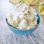 Bowl full of stabilized whipped cream, homemade Cool Whip.