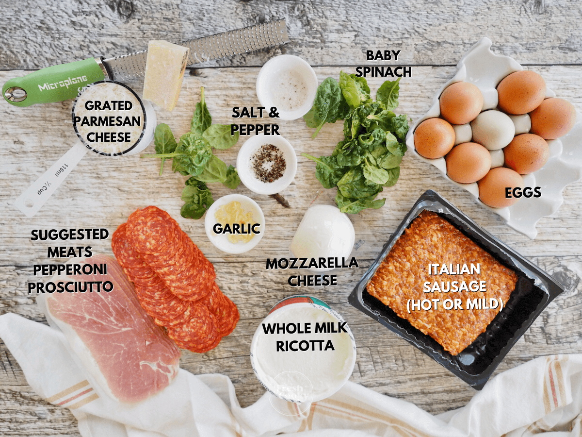 Pizza rustica labeled ingredients.