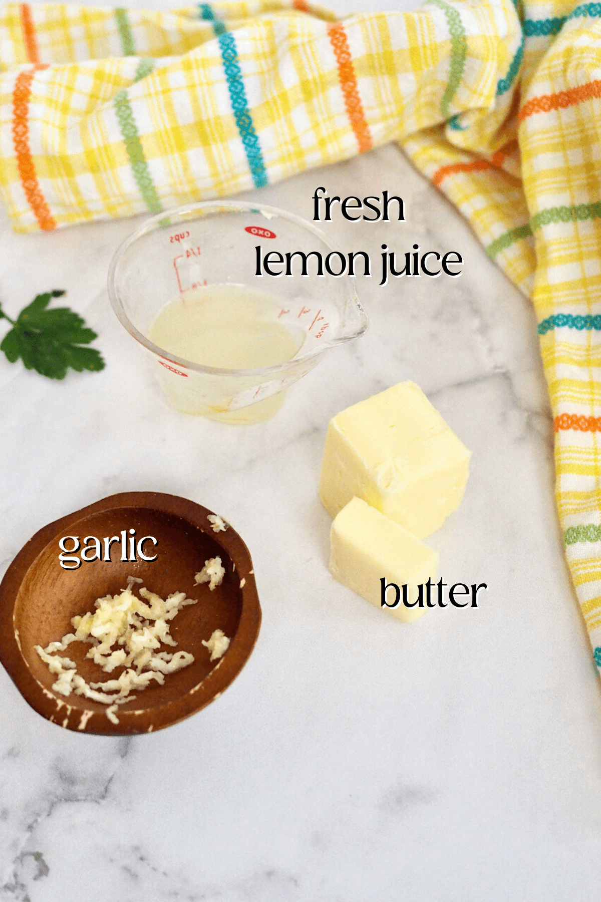 Lemon garlic butter sauce labeled ingredients.