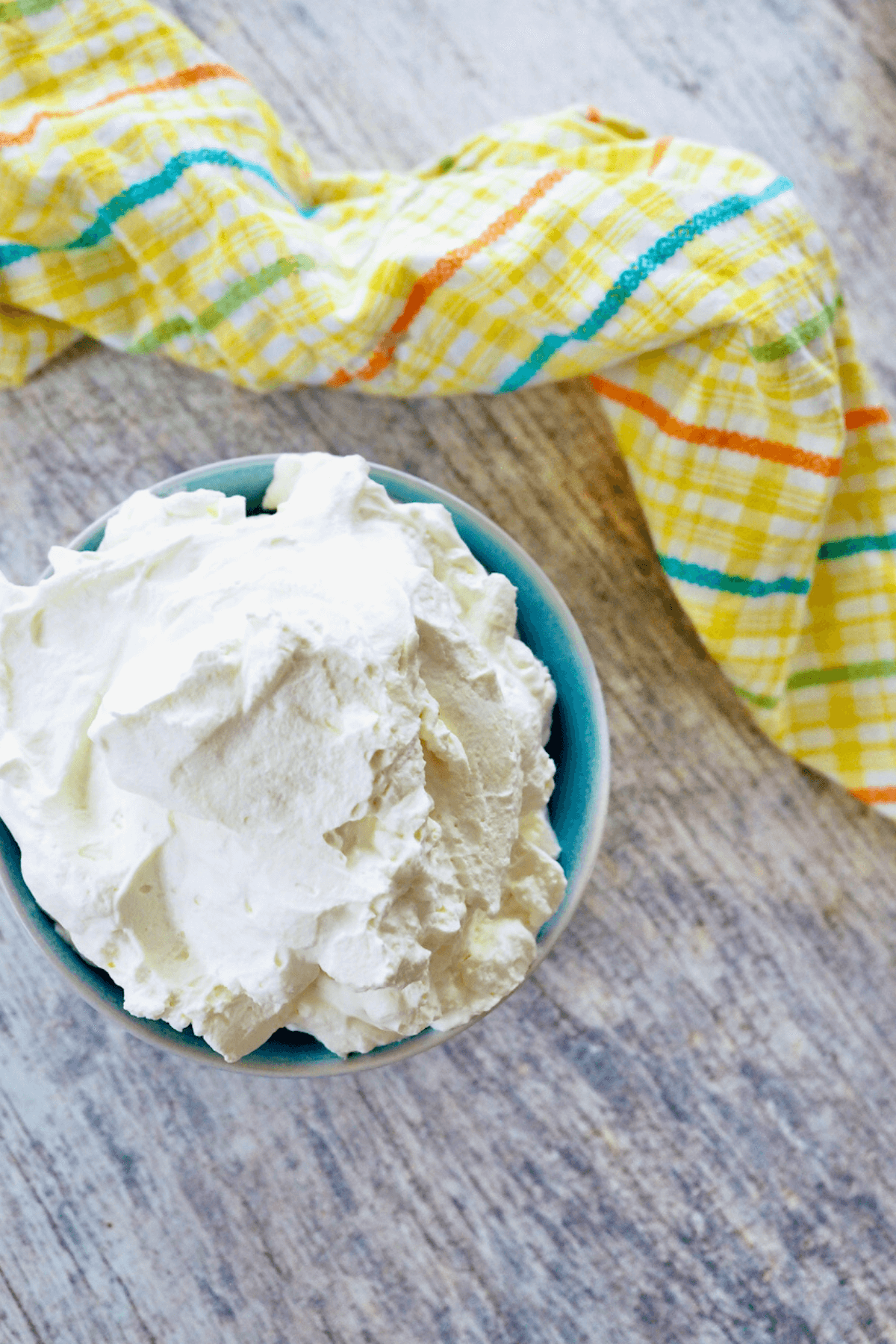 Stabilized whipped cream homemade cool whip in a bowl.