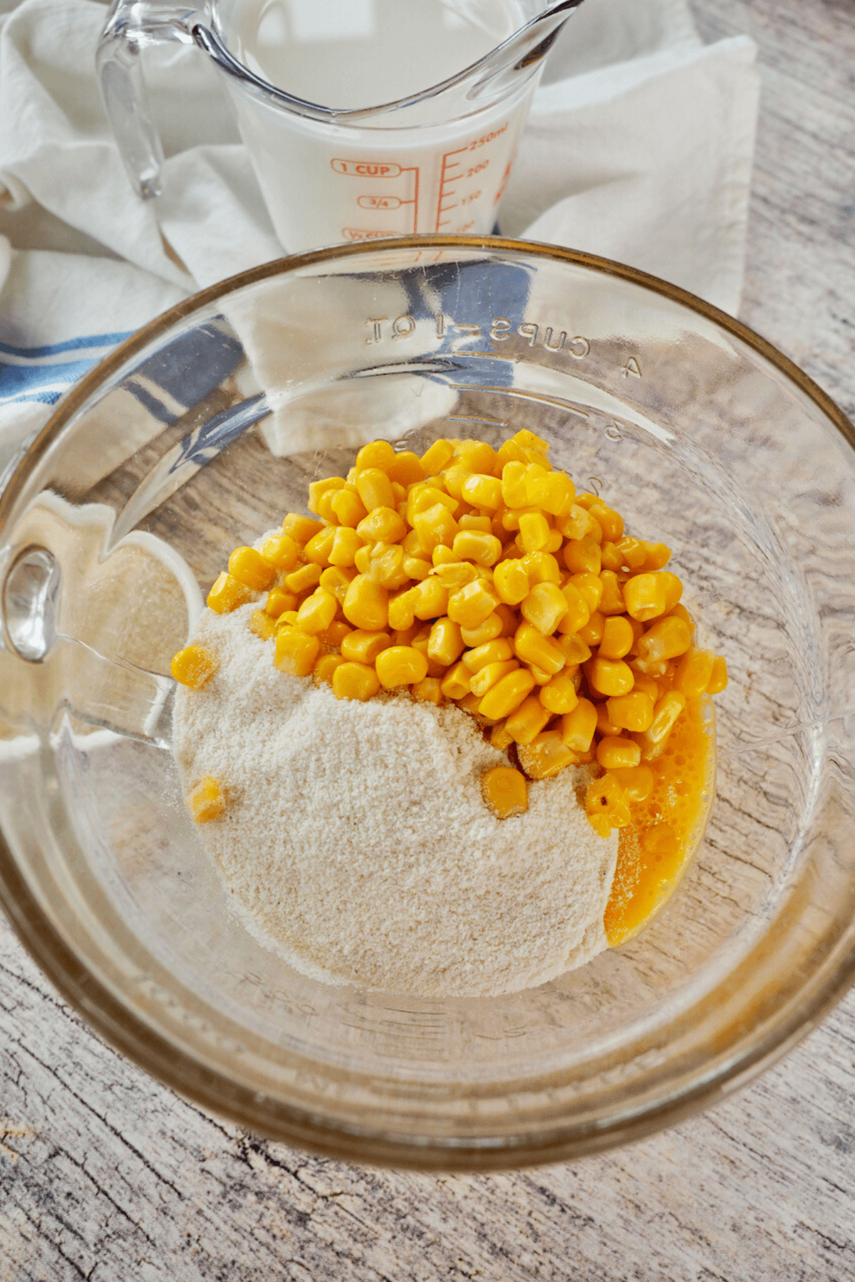 Combine corn, corn meal, in bowl. 