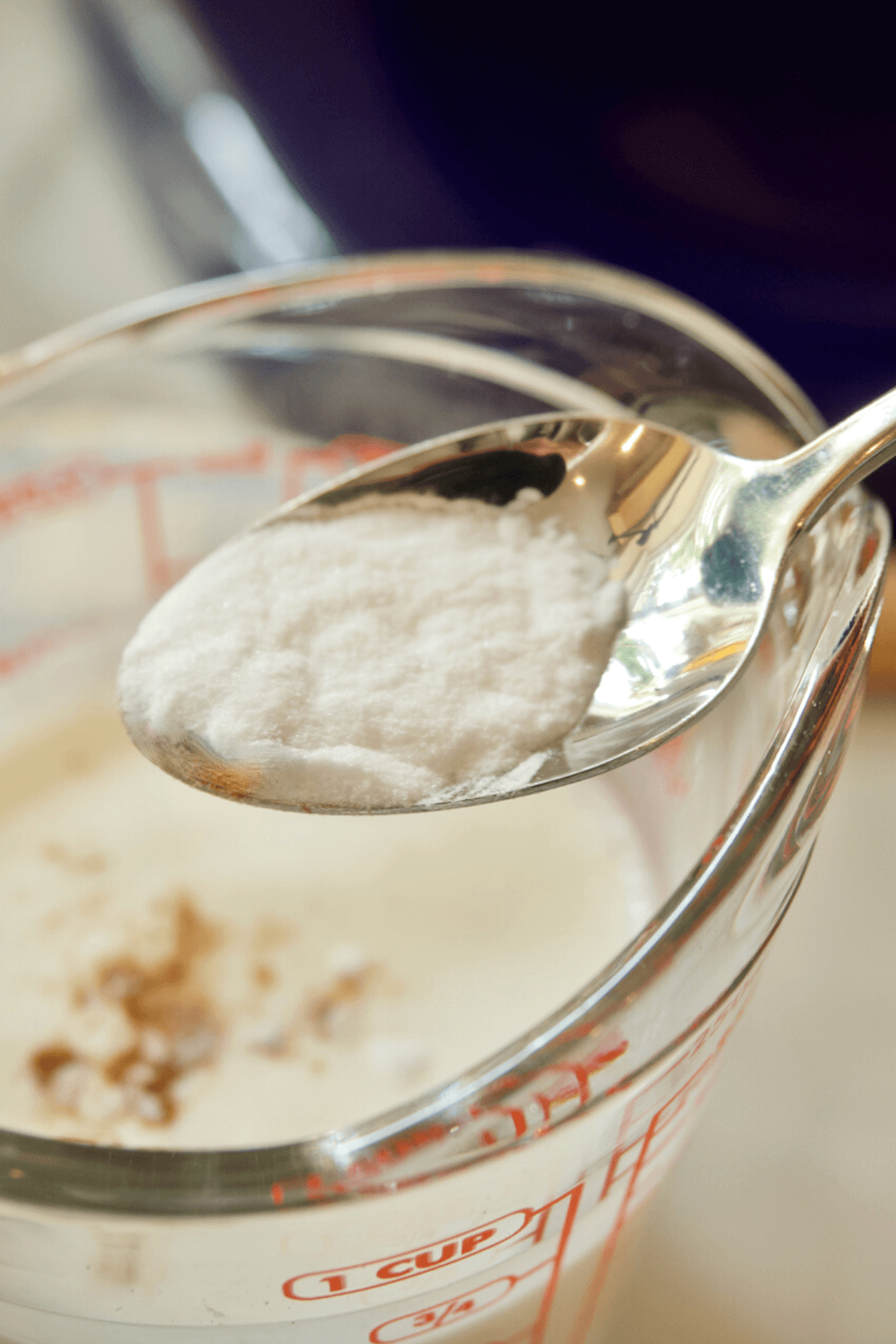 Mix baking soda into buttermilk mixture.