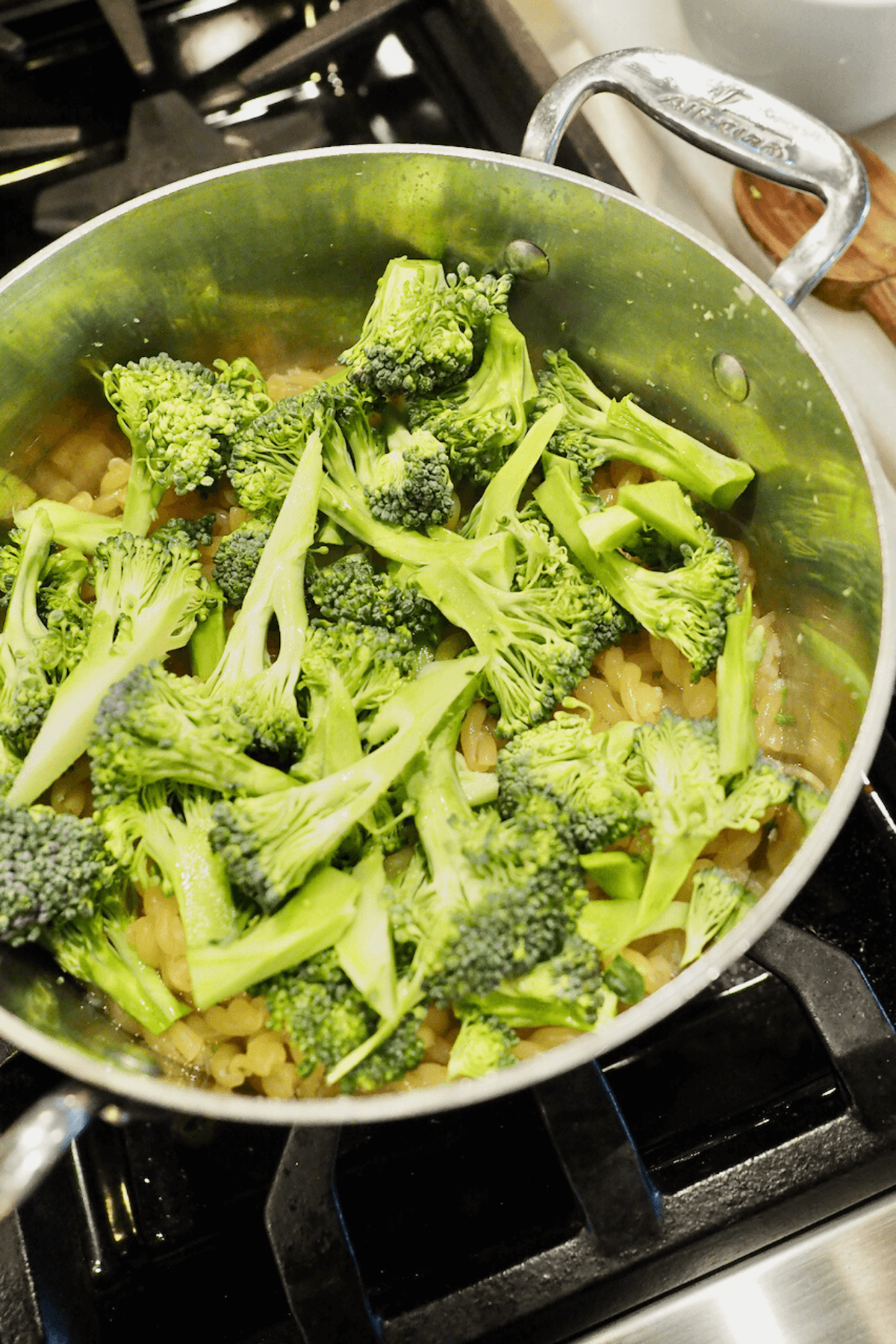 Cooking broccoli in with the pasta. 