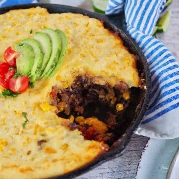 Tamale pie with cornmeal crust.