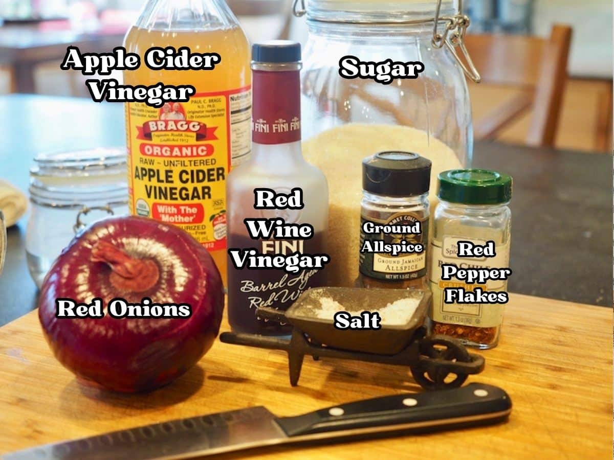 Labeled ingredients for pickled red onions Panera. 
