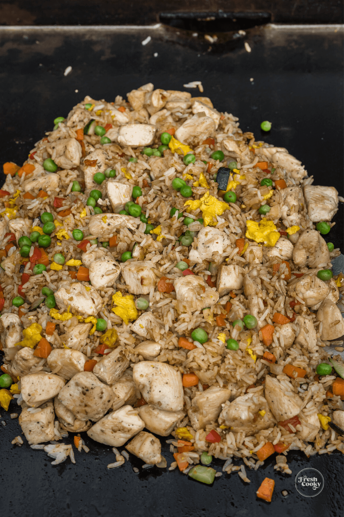 Chicken Fried Rice on Blackstone griddle all mixed 