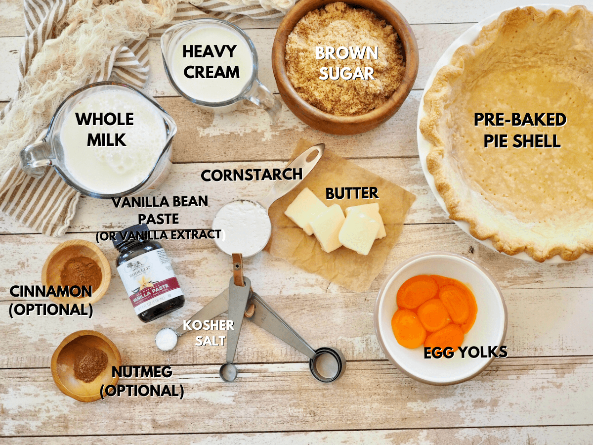 Labeled ingredients for Butterscotch Cinnamon pie recipe.