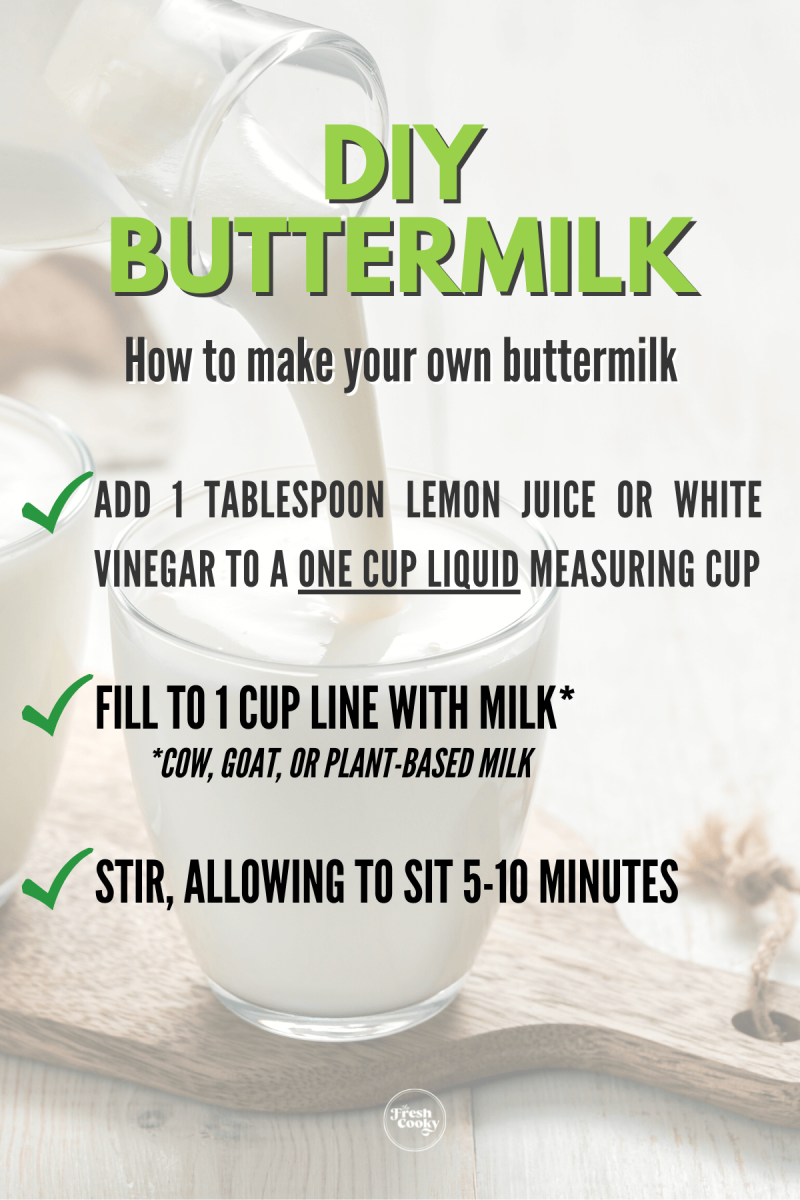 DIY Buttermilk how to make your own buttermilk image with simple step-by-step instructions on how to make buttermilk from cow or plant based milks.