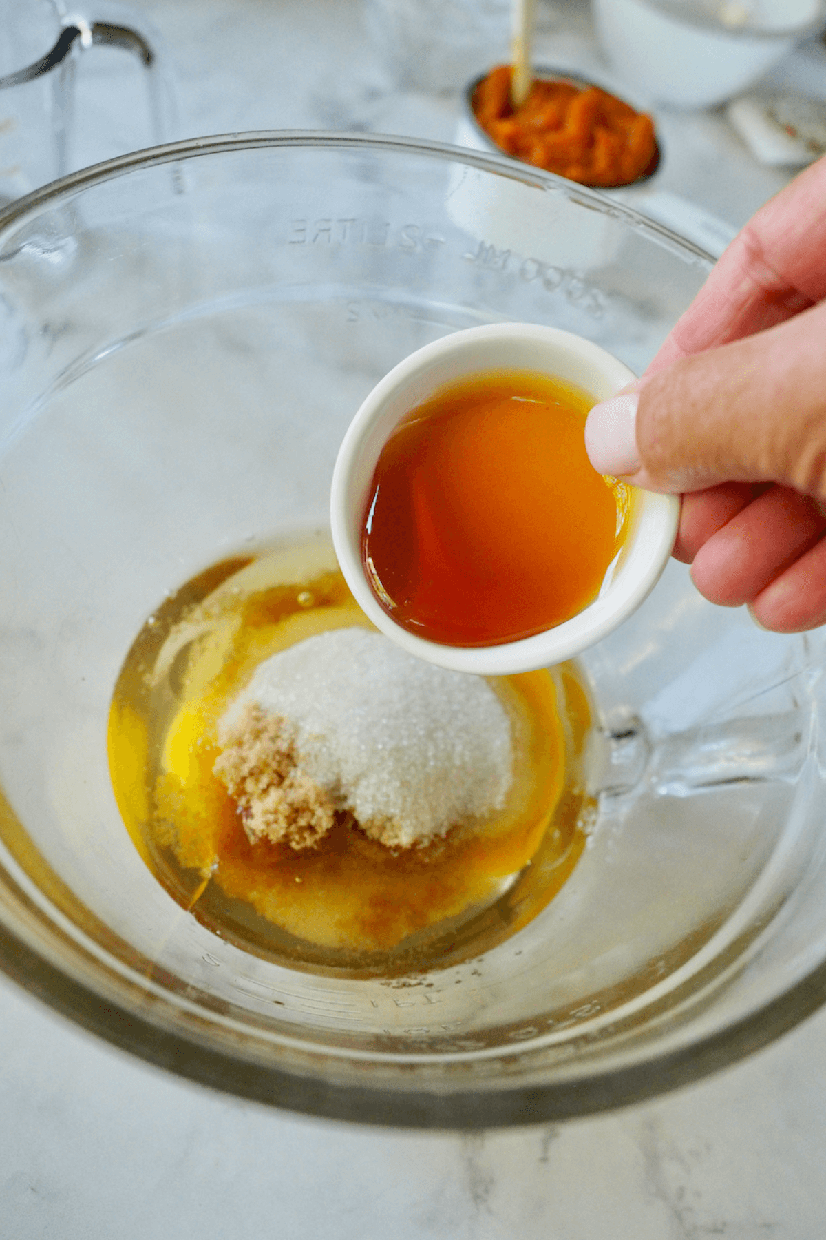 Stir in honey to the pumpkin mixture. 