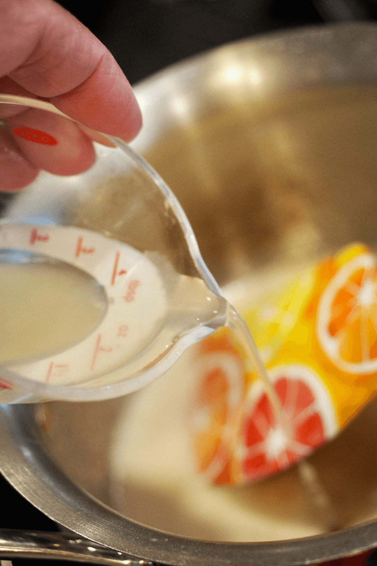 Finish sauce by adding lemon juice.