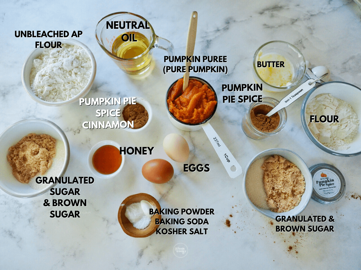 Labeled ingredients for Panera Pumpkin Muffin recipe.