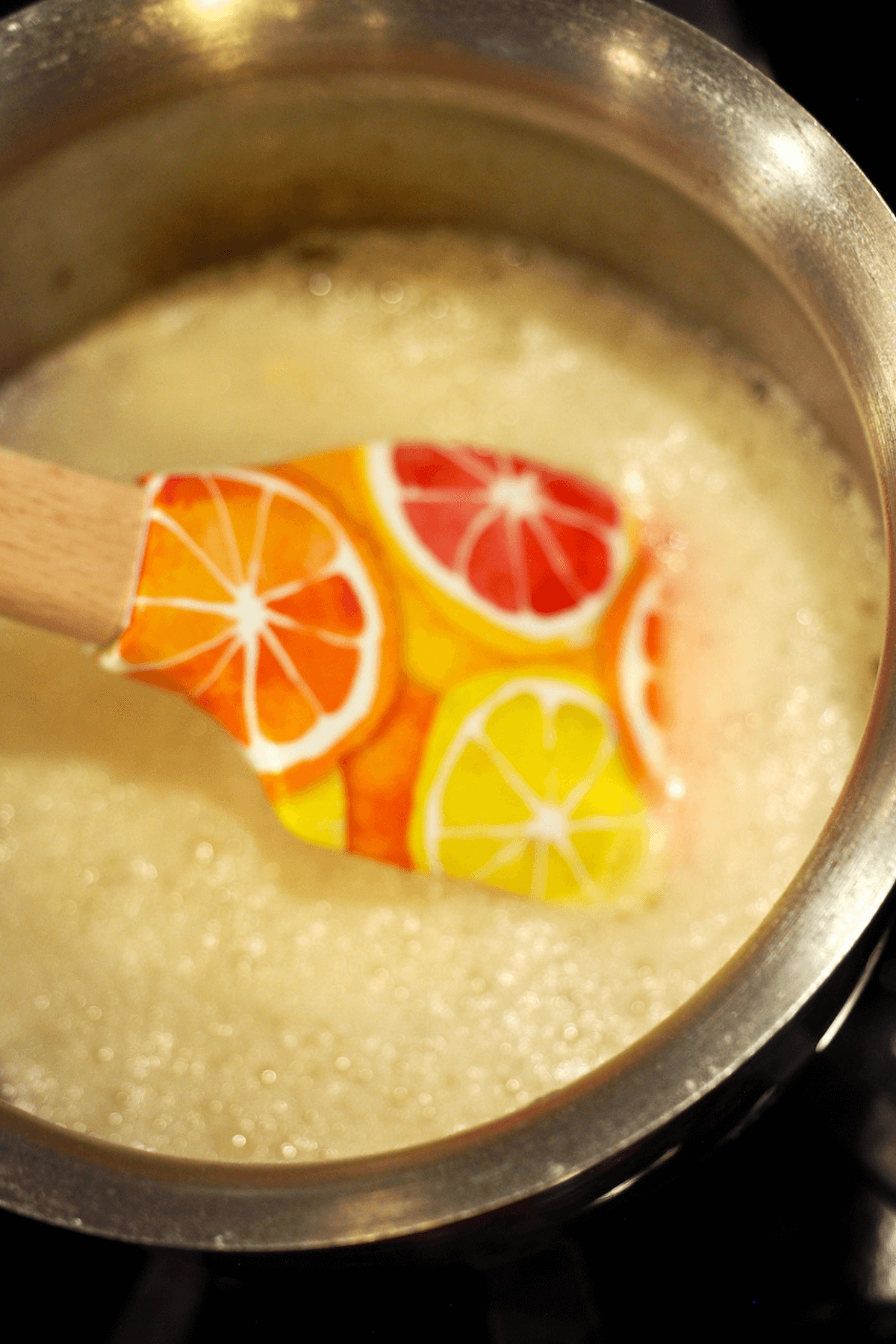 Stir lemon butter sauce until foam subsides.