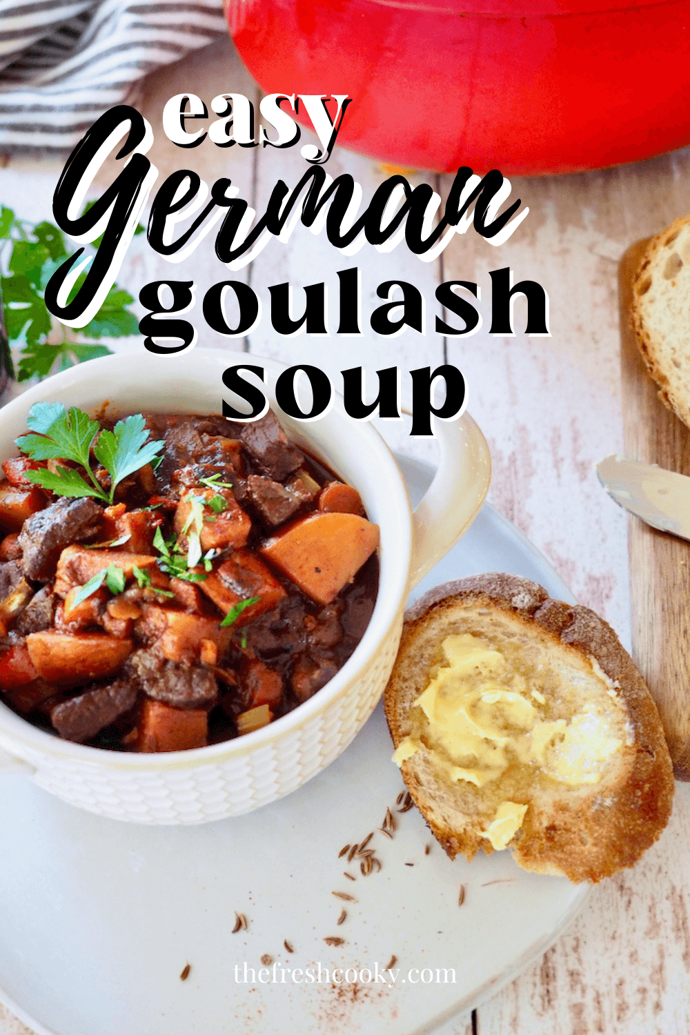 German goulash soup in bowl