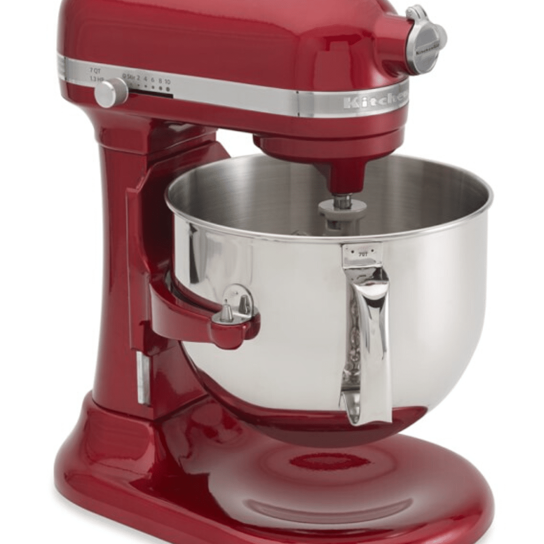 KitchenAid Mixer 7 quart pro mixer in red.