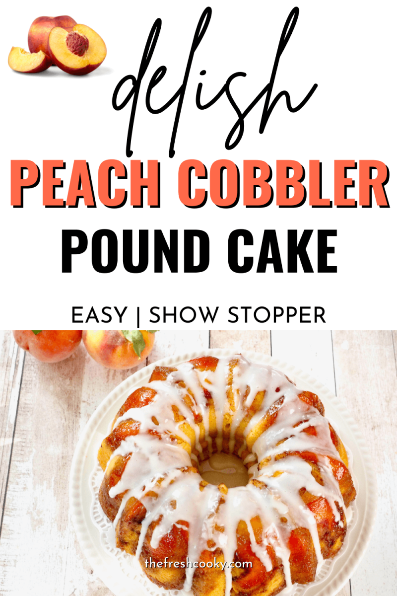Peach cake on pedestal for pinning.