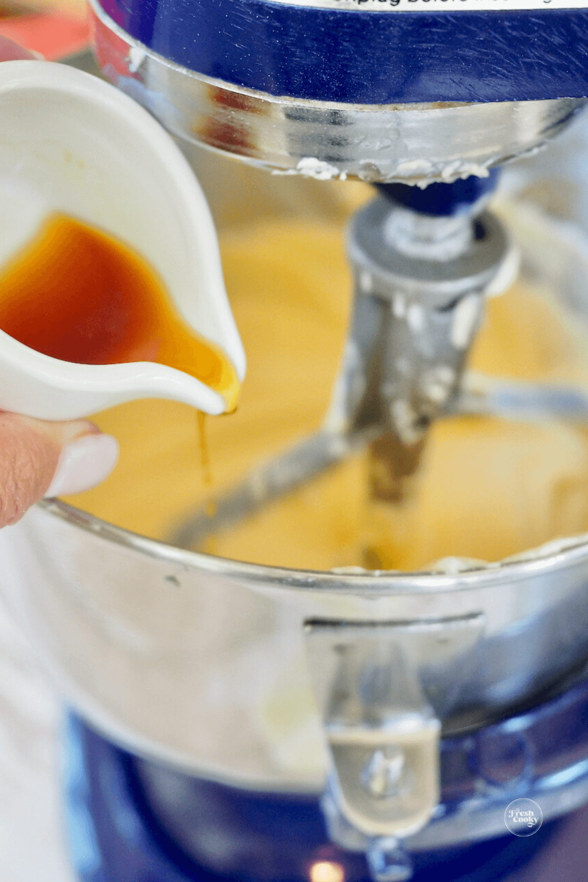 Add bourbon vanilla to cake mixture.