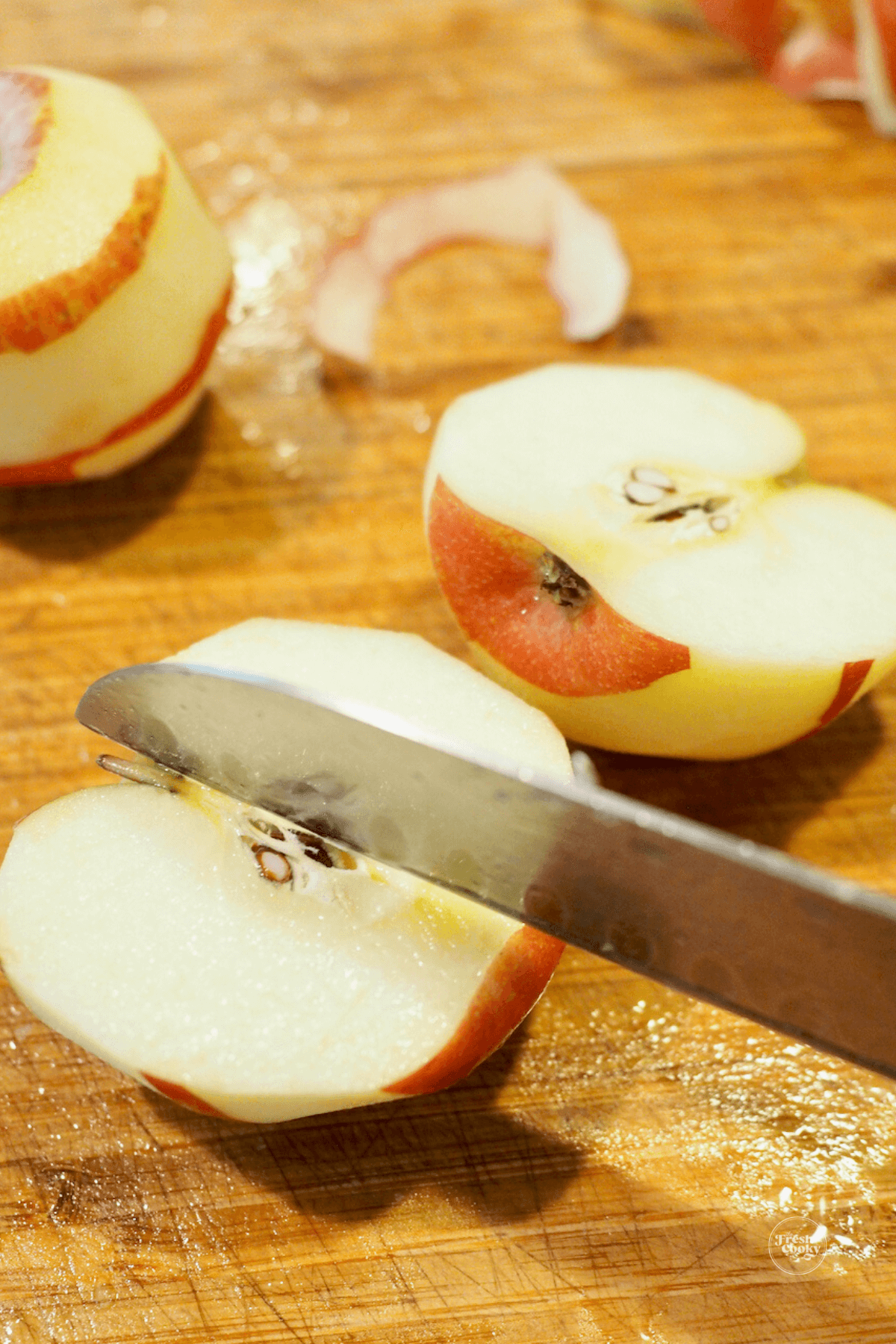 Apple cut in half.
