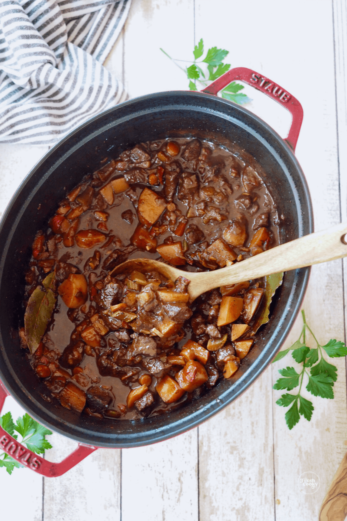 German goulash soup after simmering, thicker stew like.