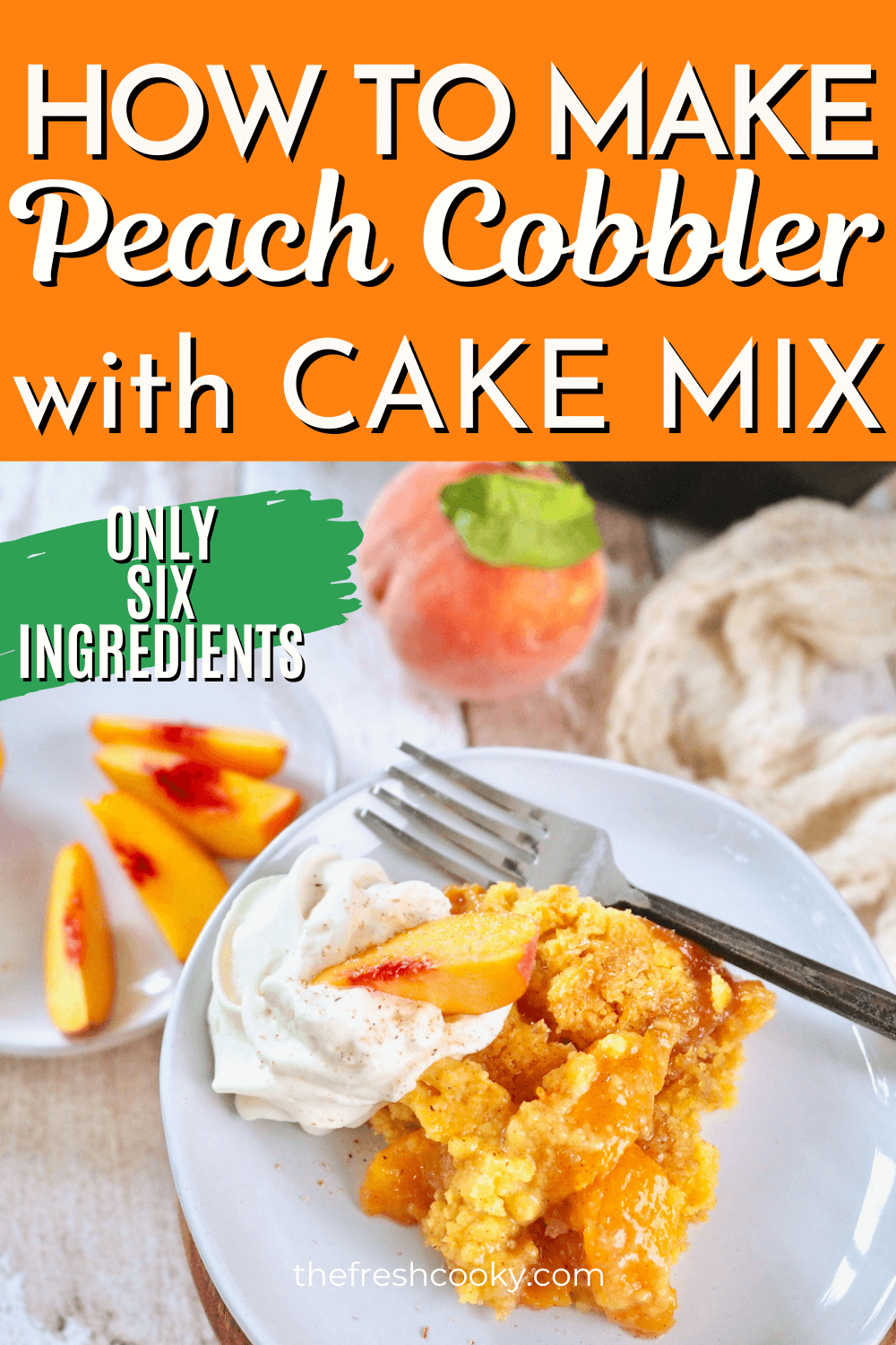 Peach cobbler dump cake using cake mix to pin.