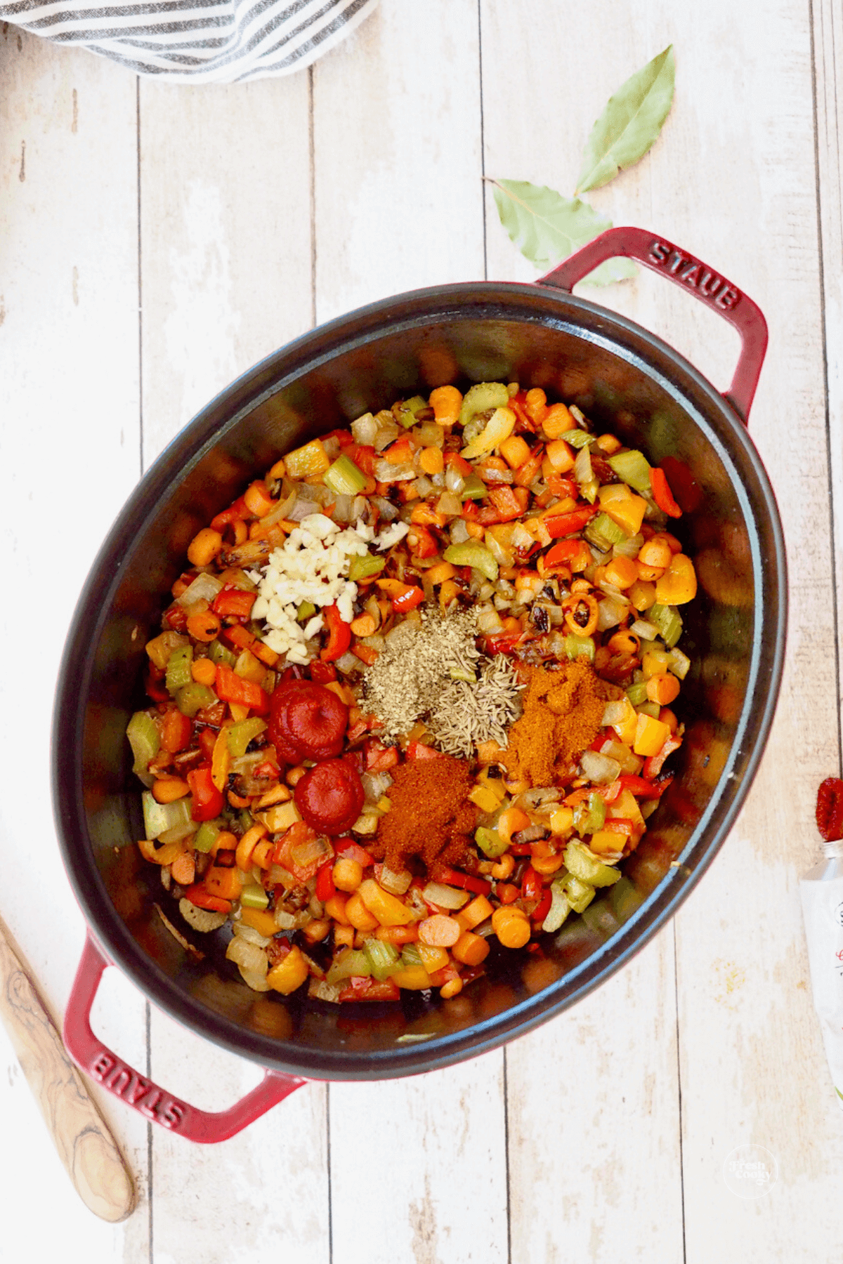 Sauted veggies with herbs, spices, tomato paste.