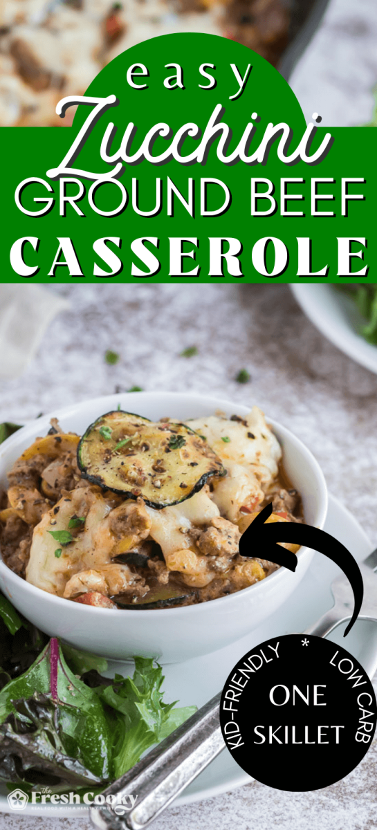 For pinning a bowl of ground beef and zucchini casserole with a fresh green salad.