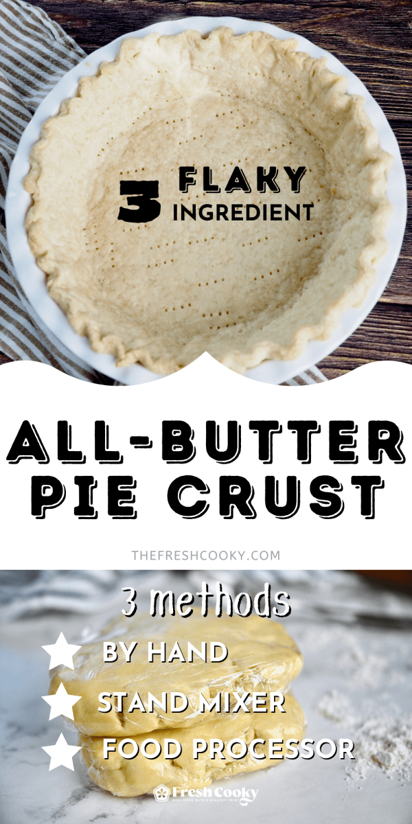 All-Butter pie crust dough wrapped in discs and unbaked pie shell to pin.