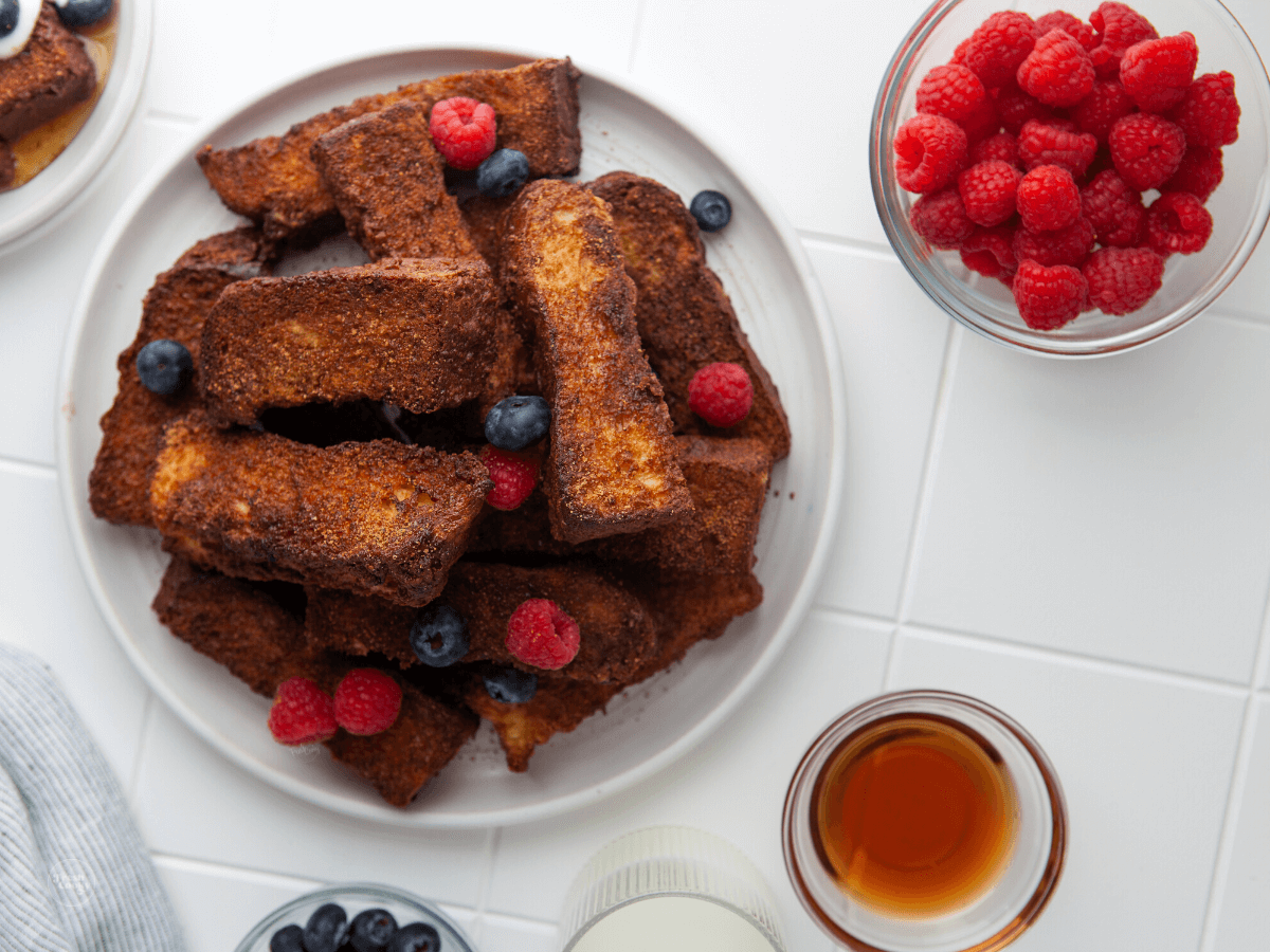 Air fried french toast with cinnamon and sugar.