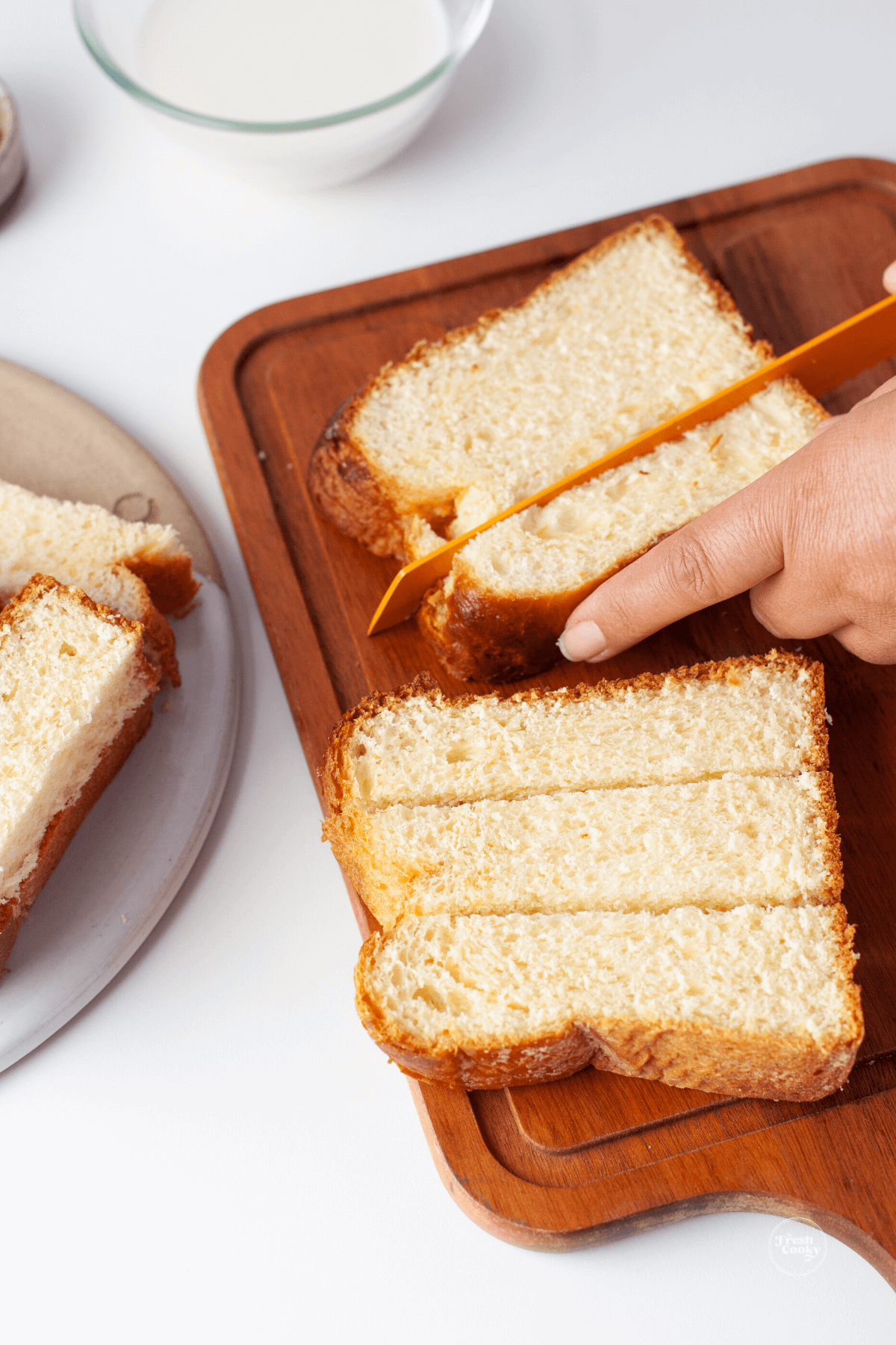 How to slice the bread for french toast sticks.