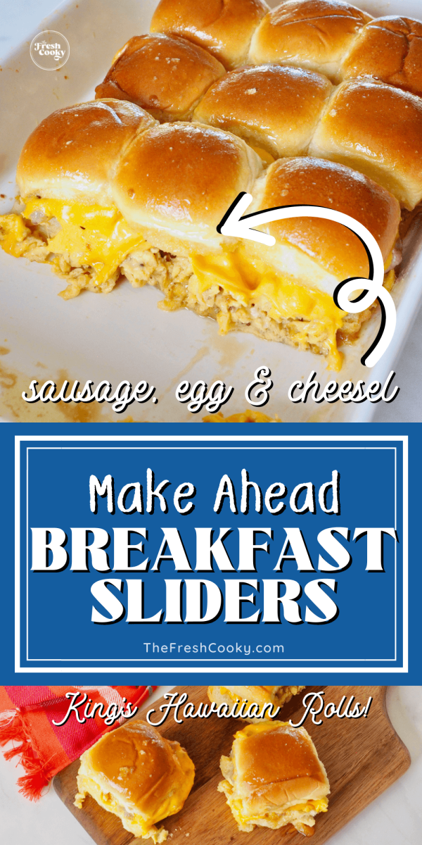 Make ahead breakfast sliders in pan and some on a cutting board, for pinning.