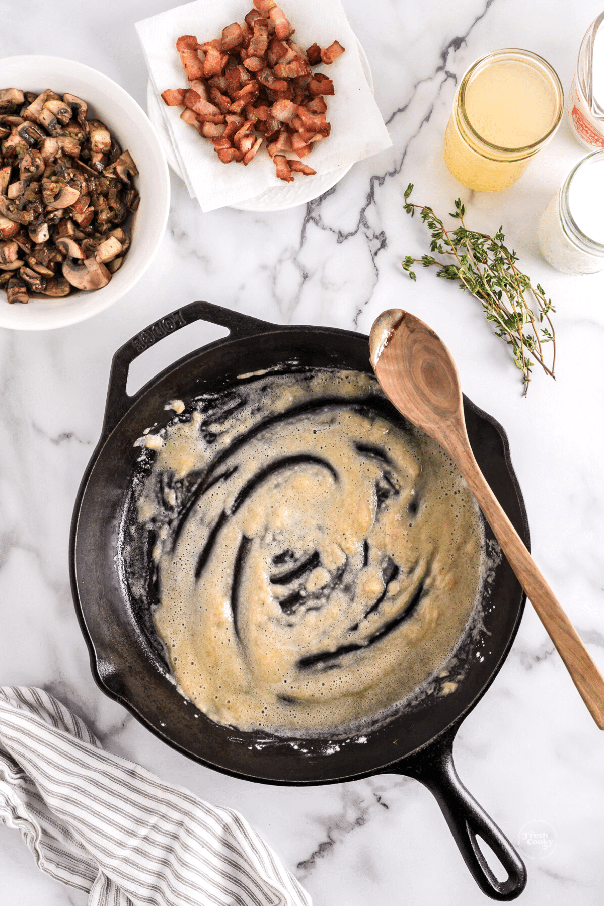 Make a roux in saucepan. 