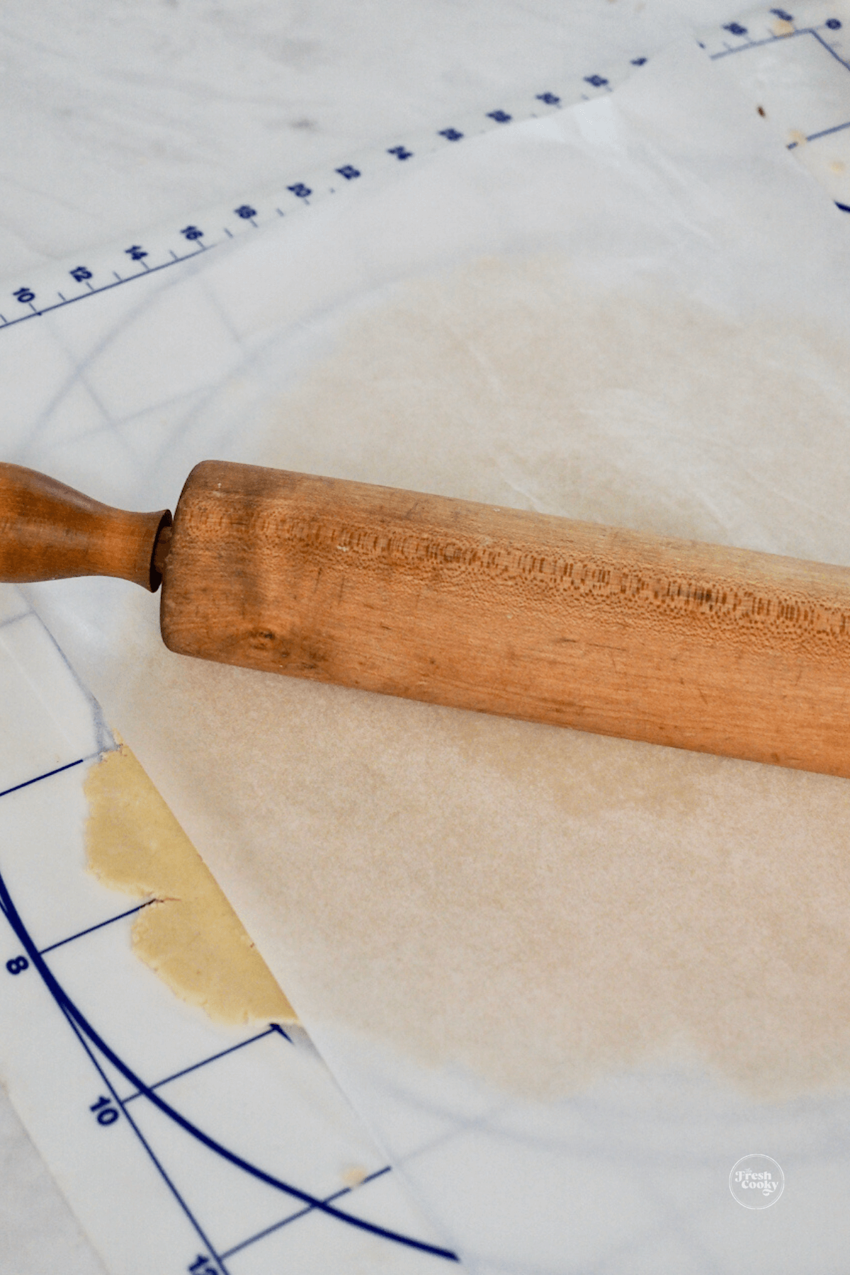 Roll out dough between parchment and measure.