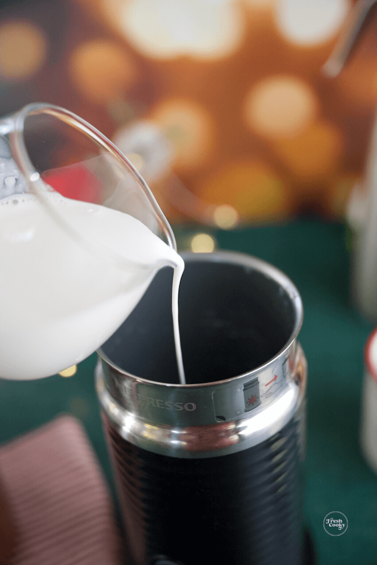 Add half and half to frother.