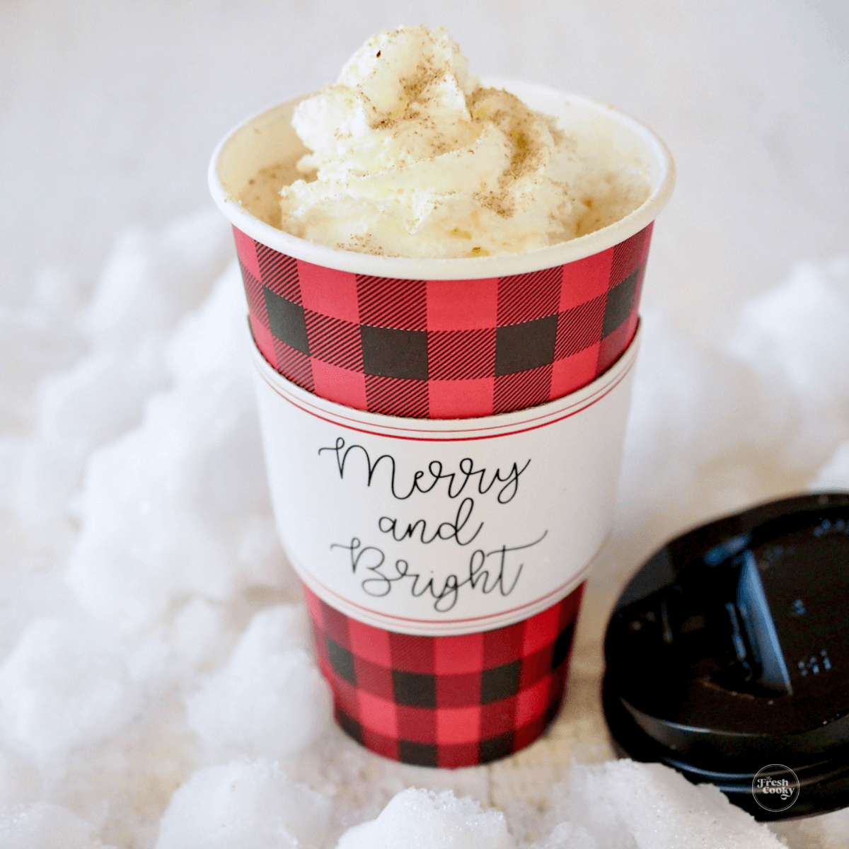 Starbucks Copycat Eggnog Latte in festive Christmas cup.