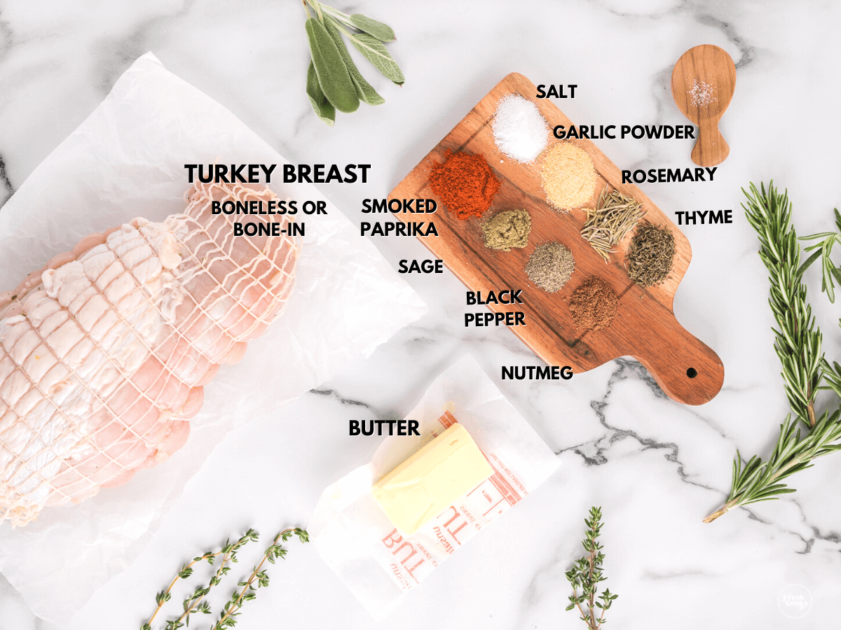 Labeled ingredients for air fryer turkey breast.