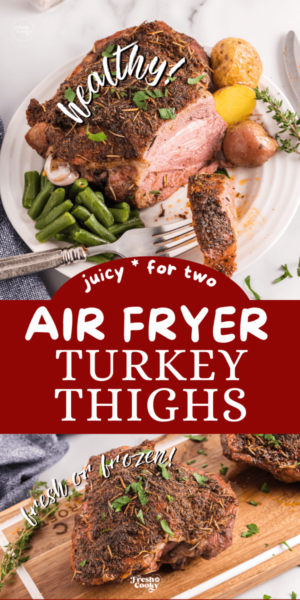 Turkey thigh that has been crisped and cooked in air fryer, to pin.