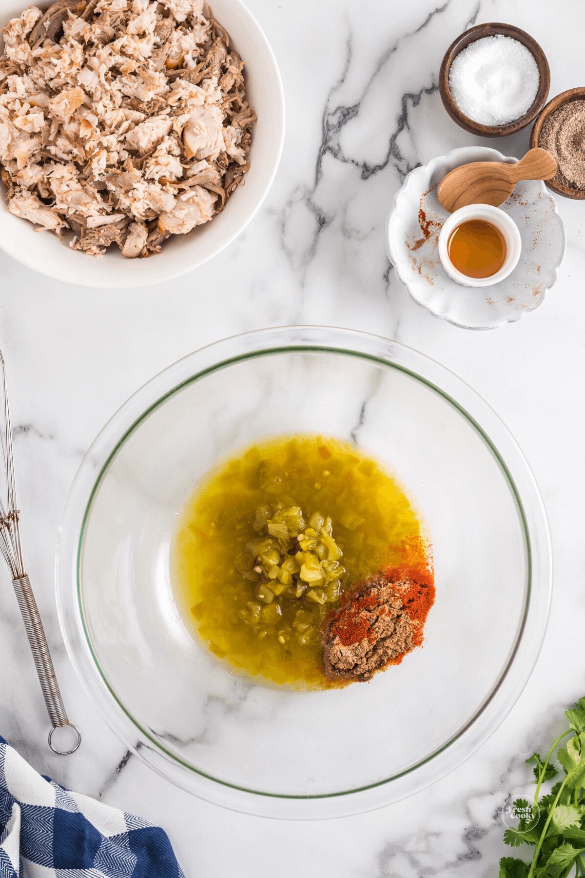 Ingredients for turkey taco marinade in small bowl.