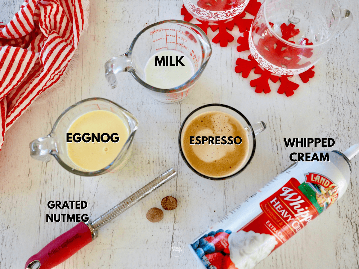 Labeled ingredients for Starbucks eggnog latte recipe.