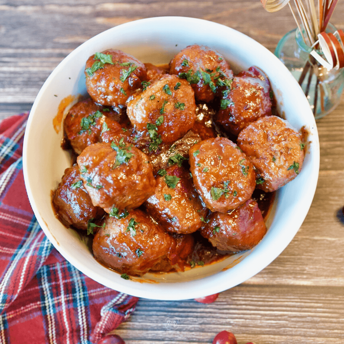 3 ingredient cranberry meatballs in bowl.