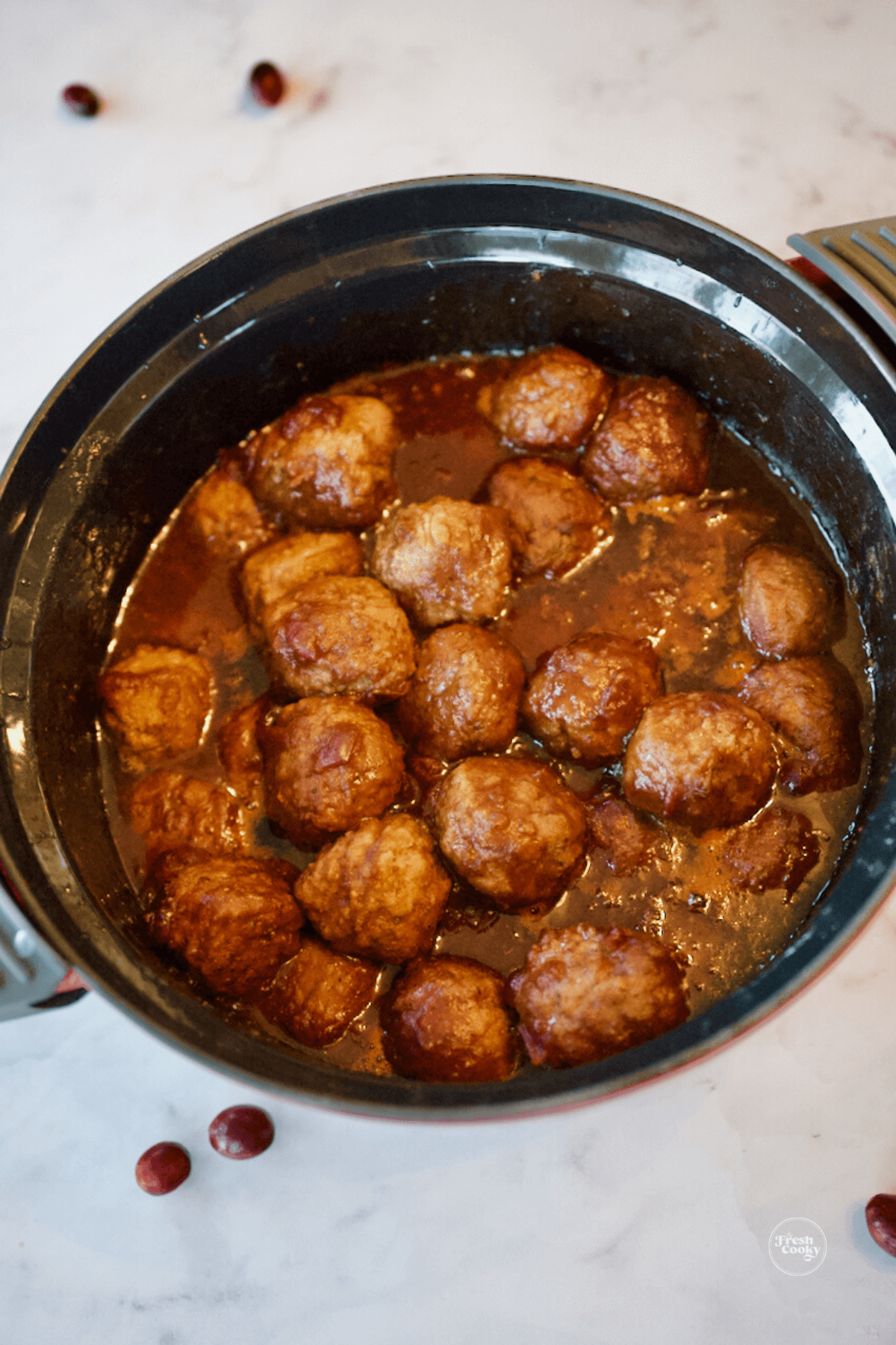 Meatballs after cooking in crockpot. 
