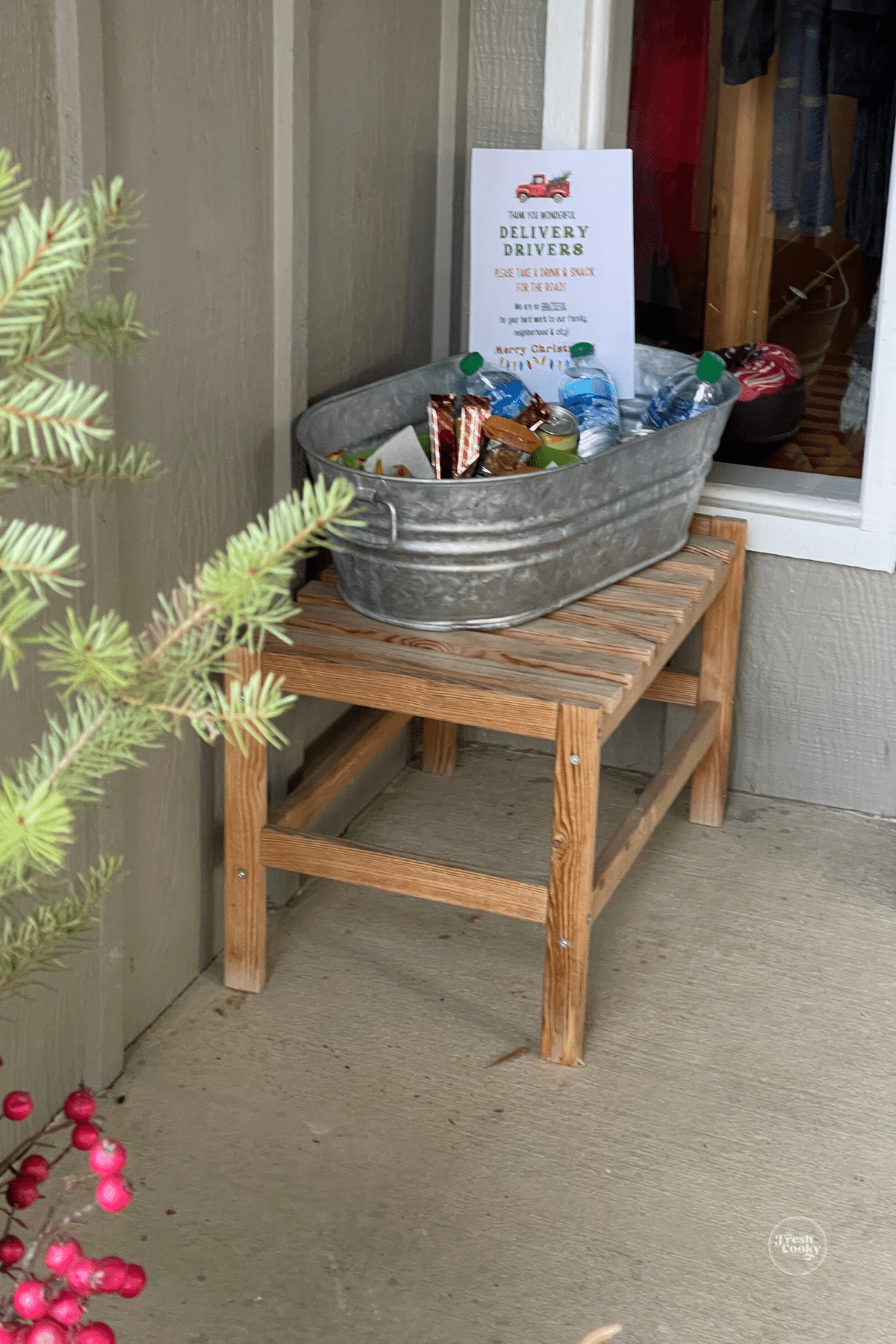 Delivery Drivers snack station on front porch.